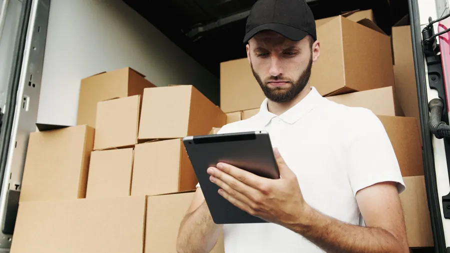 Opérateur logistique vérifiant une commande fournisseur